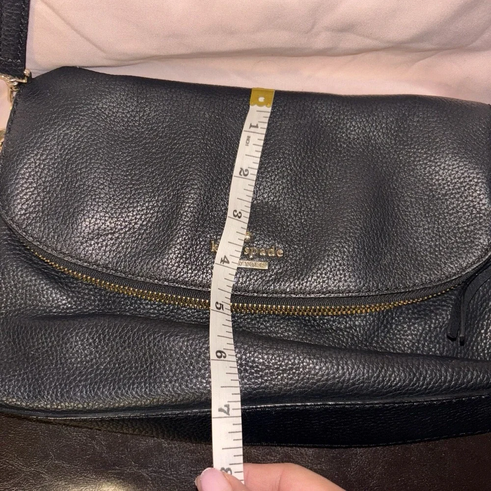 KATE SPADE Black Soft Leather Adjustable Strap Crossbody Shoulder Handbag Gold
